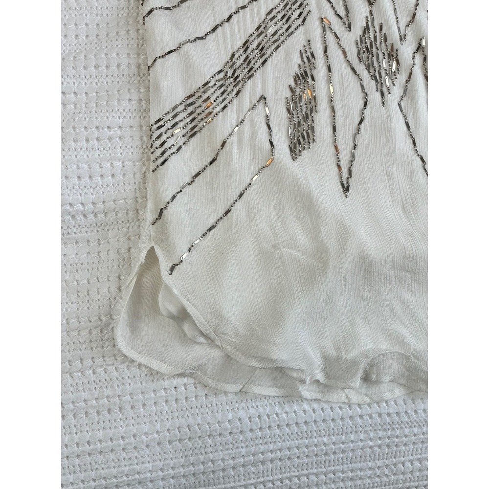 IKKS Shift Dress Mini White Metallic Beading Embellished Festival Women 38 or M - Picture 11 of 15